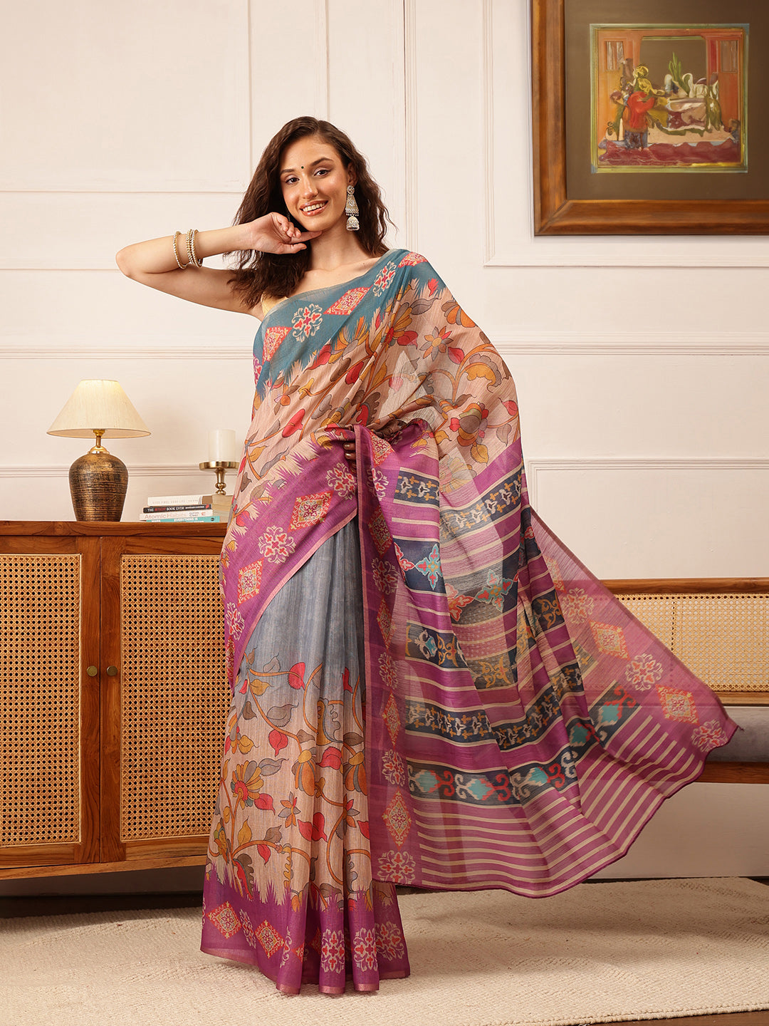 Women's Cotton Silk Floral Printed Saree