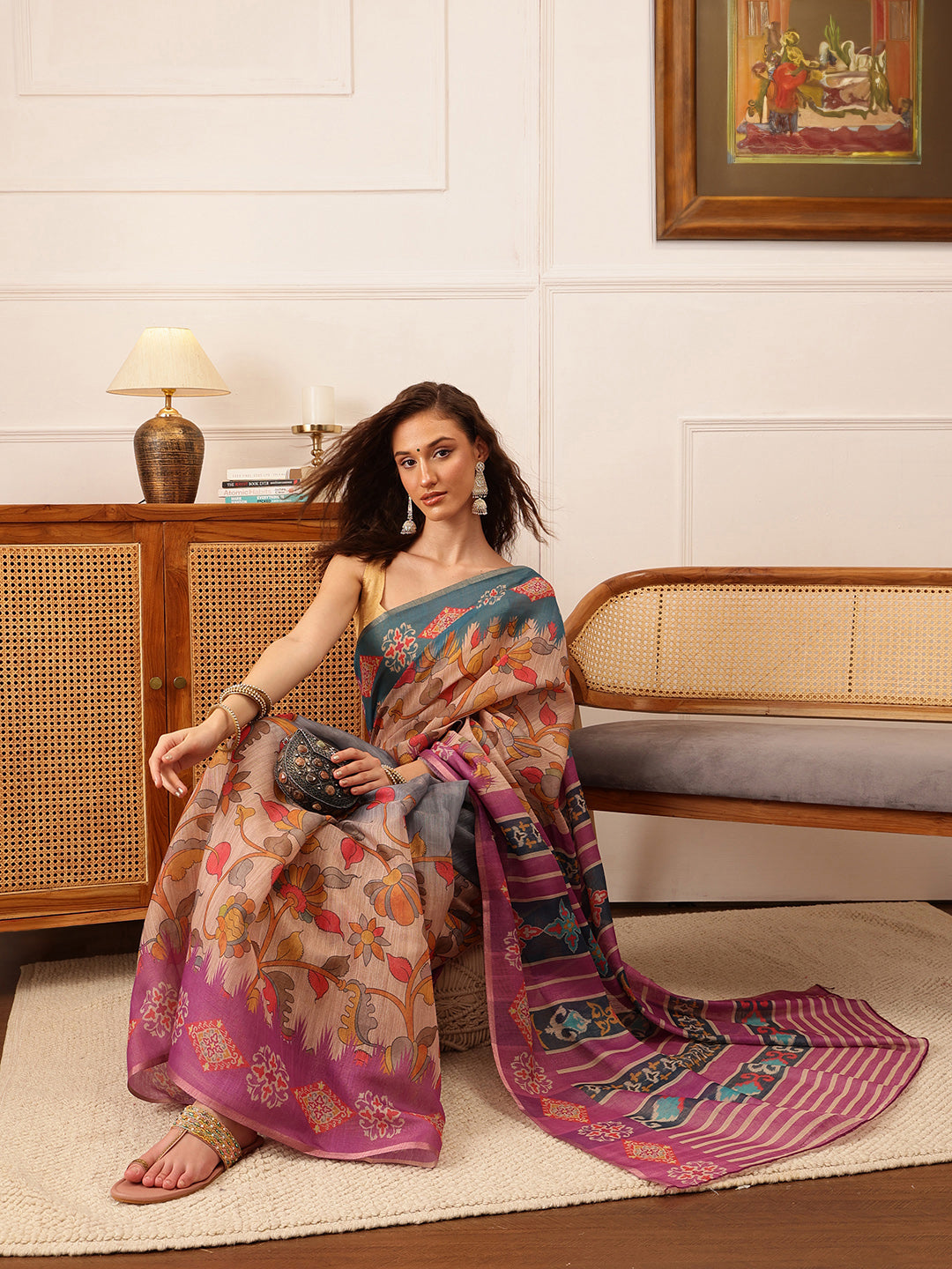 Women's Cotton Silk Floral Printed Saree