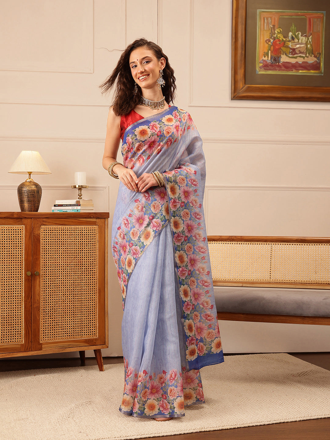 Women's Cotton Silk Floral Printed Saree