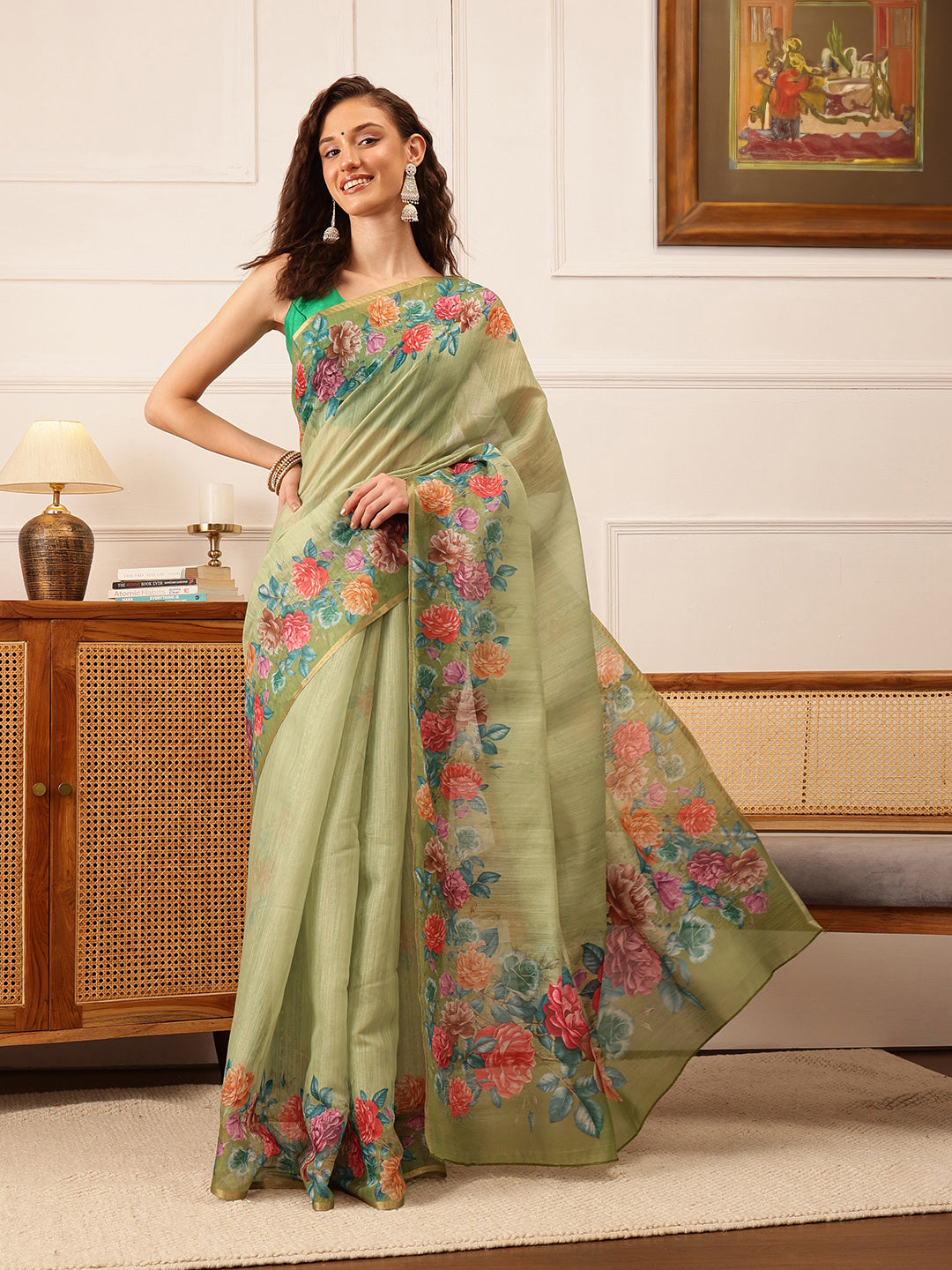 Women's Cotton Silk Floral Printed Saree