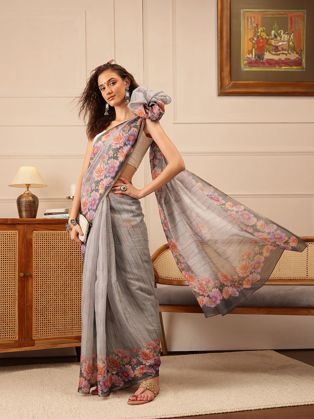 Women's Cotton Silk Floral Printed Saree