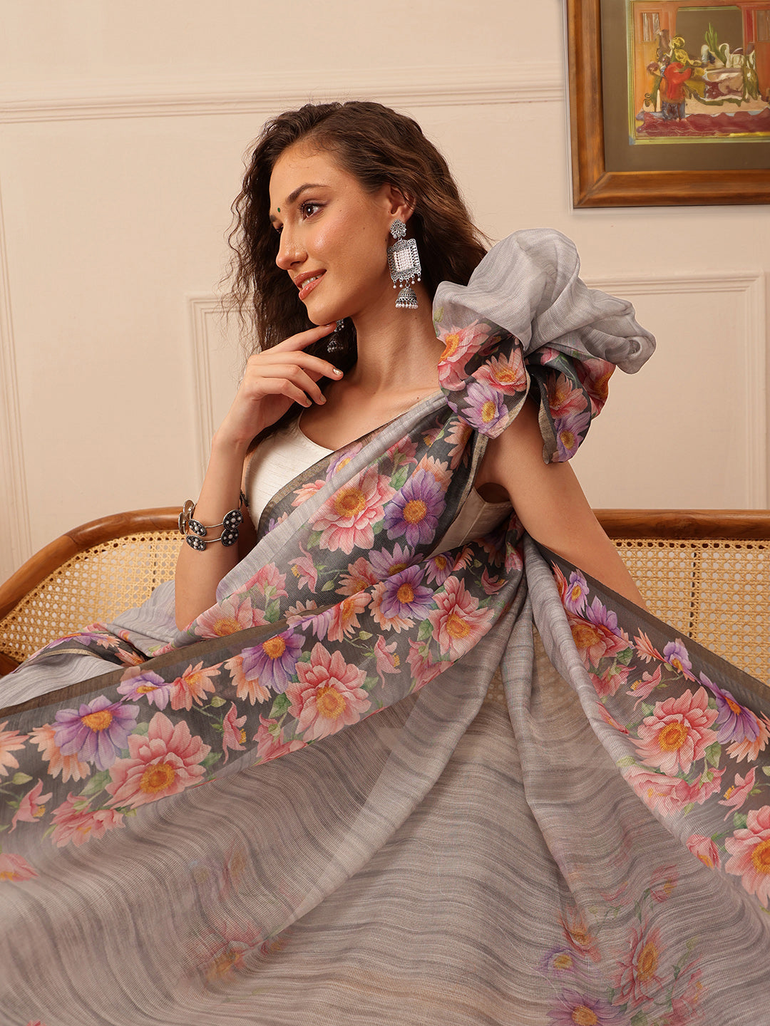 Women's Cotton Silk Floral Printed Saree