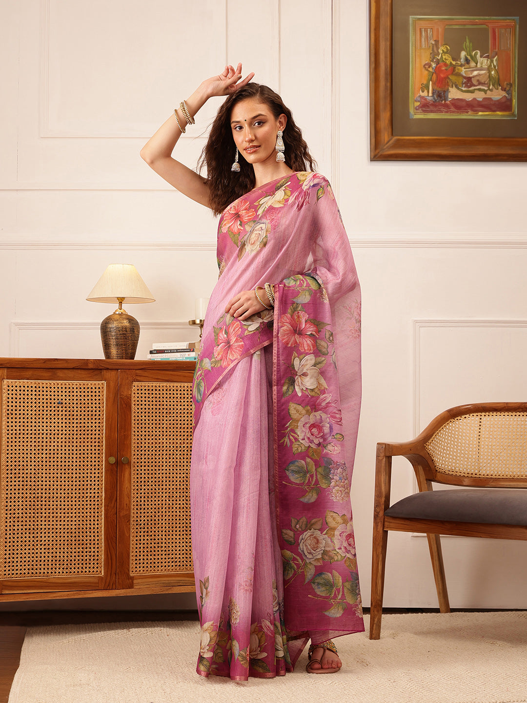 Women's Cotton Silk Floral Printed Saree