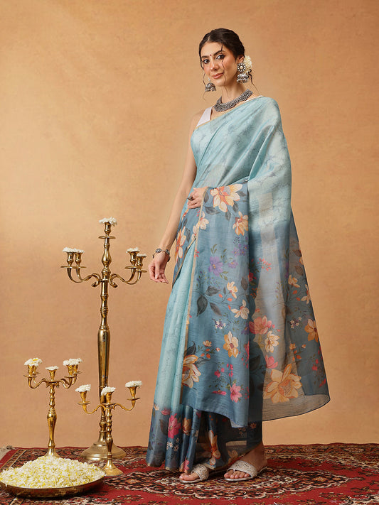 Digital Printed Cotton Silk Tissue Saree