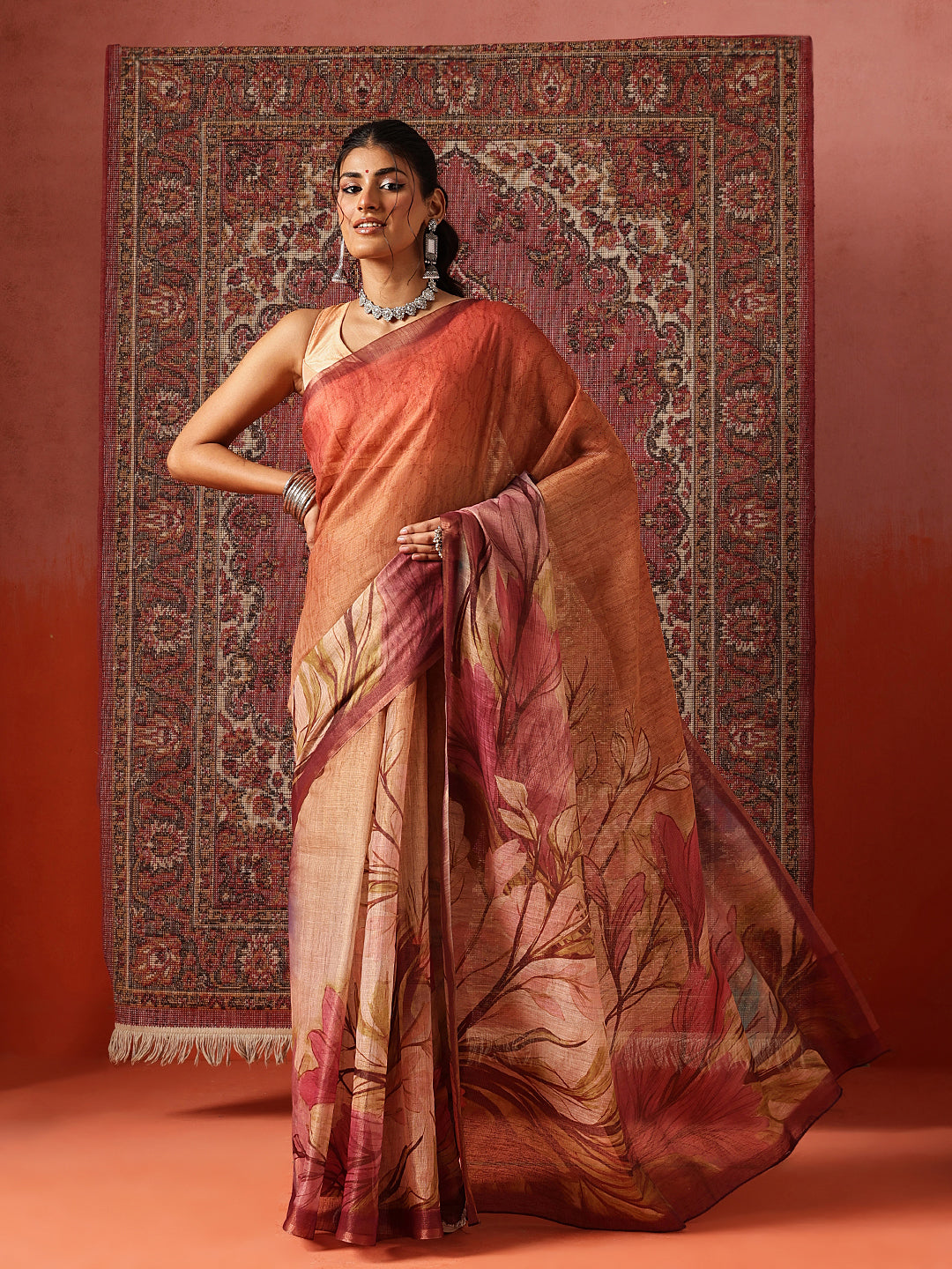 Floral Printed Cotton Silk Tissue Saree