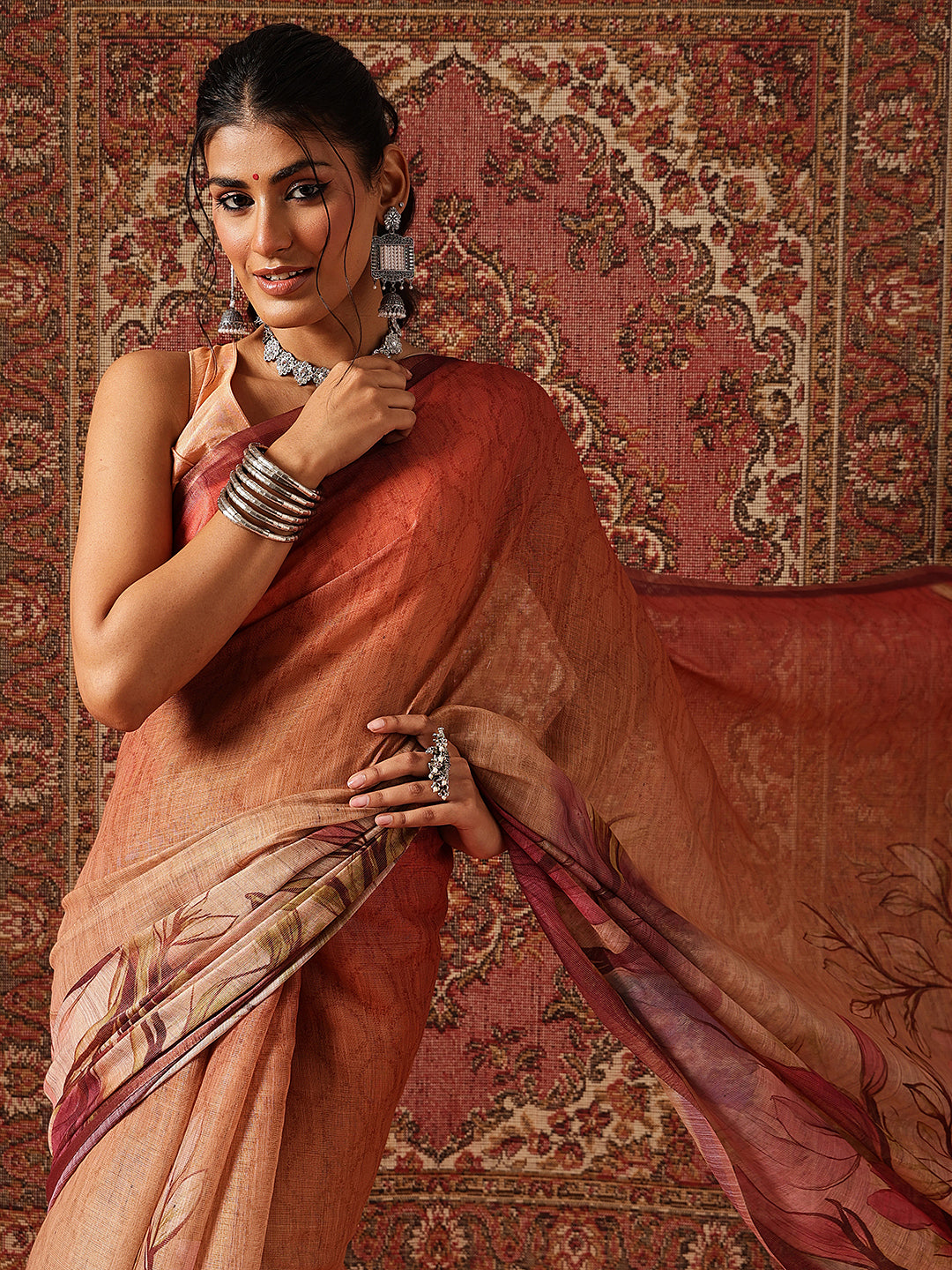 Floral Printed Cotton Silk Tissue Saree