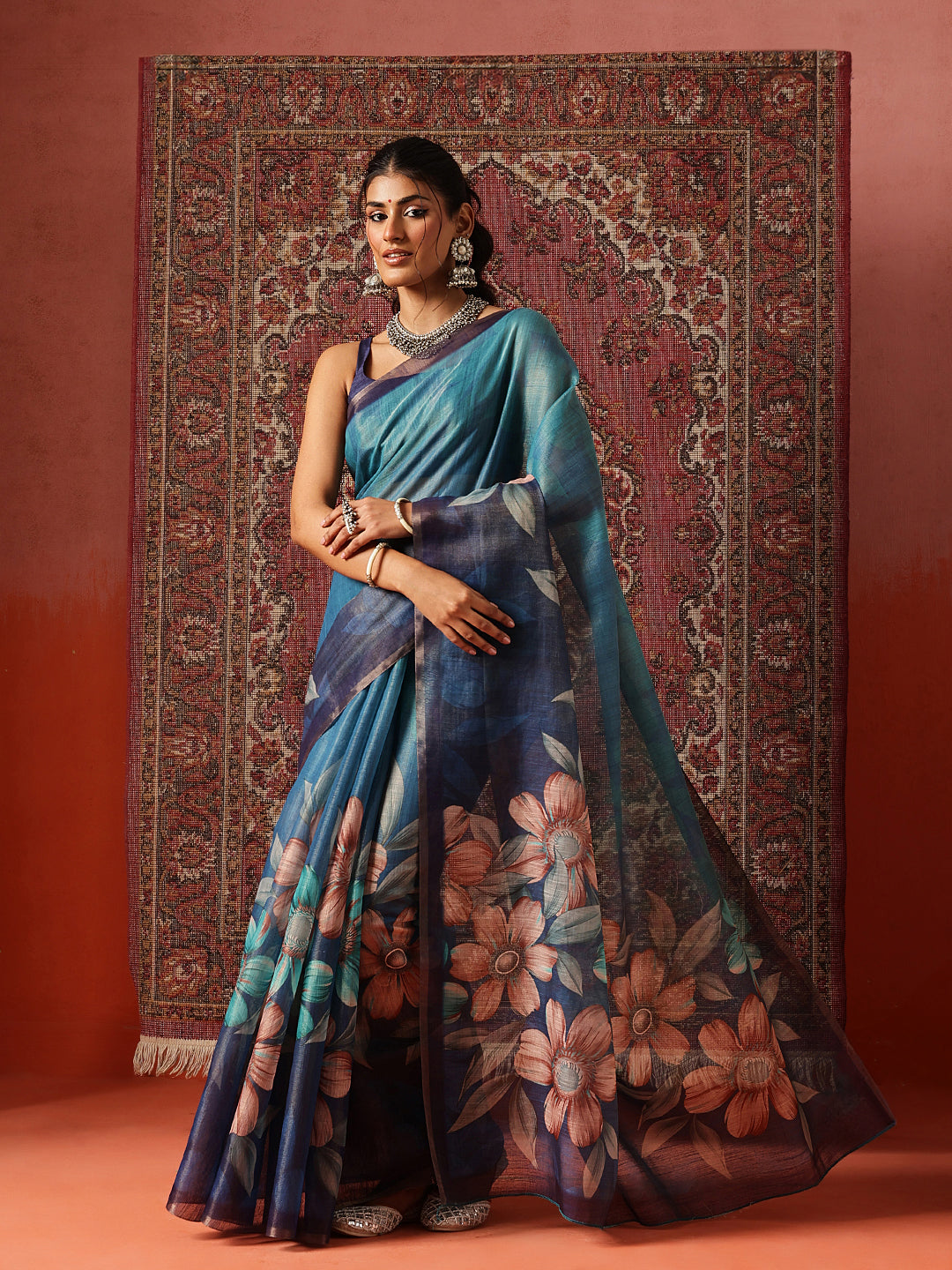 Floral Printed Cotton Silk Tissue Saree
