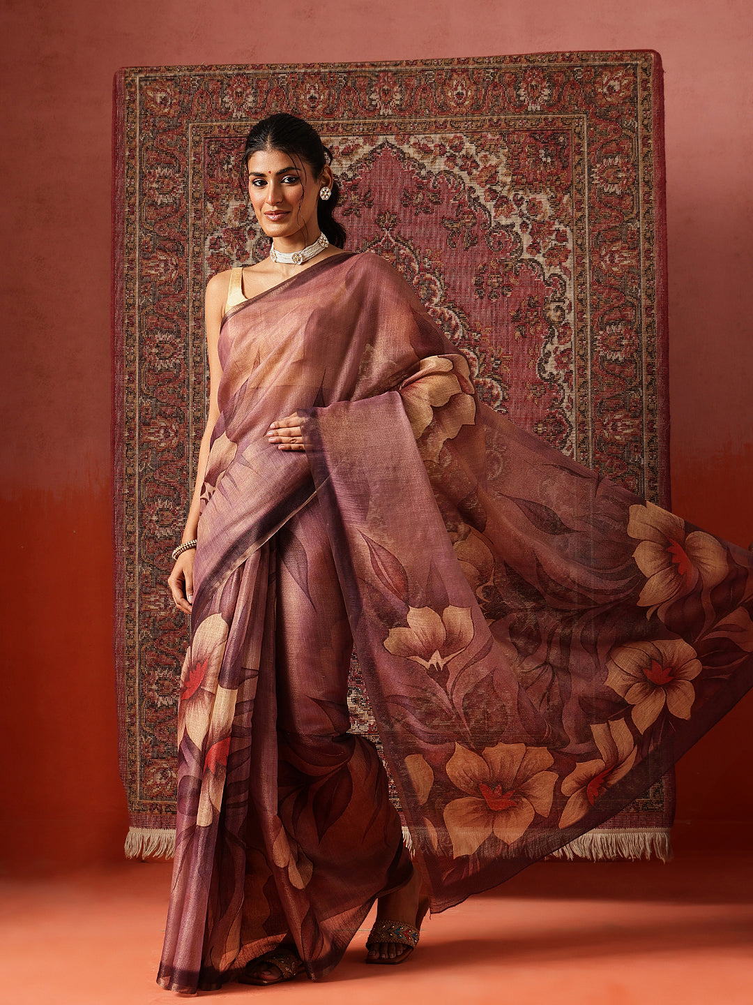 Floral Printed Cotton Silk Tissue Saree