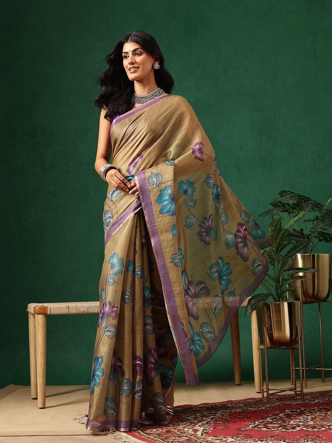 Floral Printed Cotton Silk Tissue Saree
