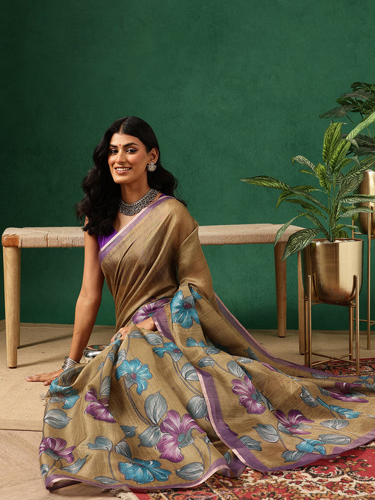 Floral Printed Cotton Silk Tissue Saree