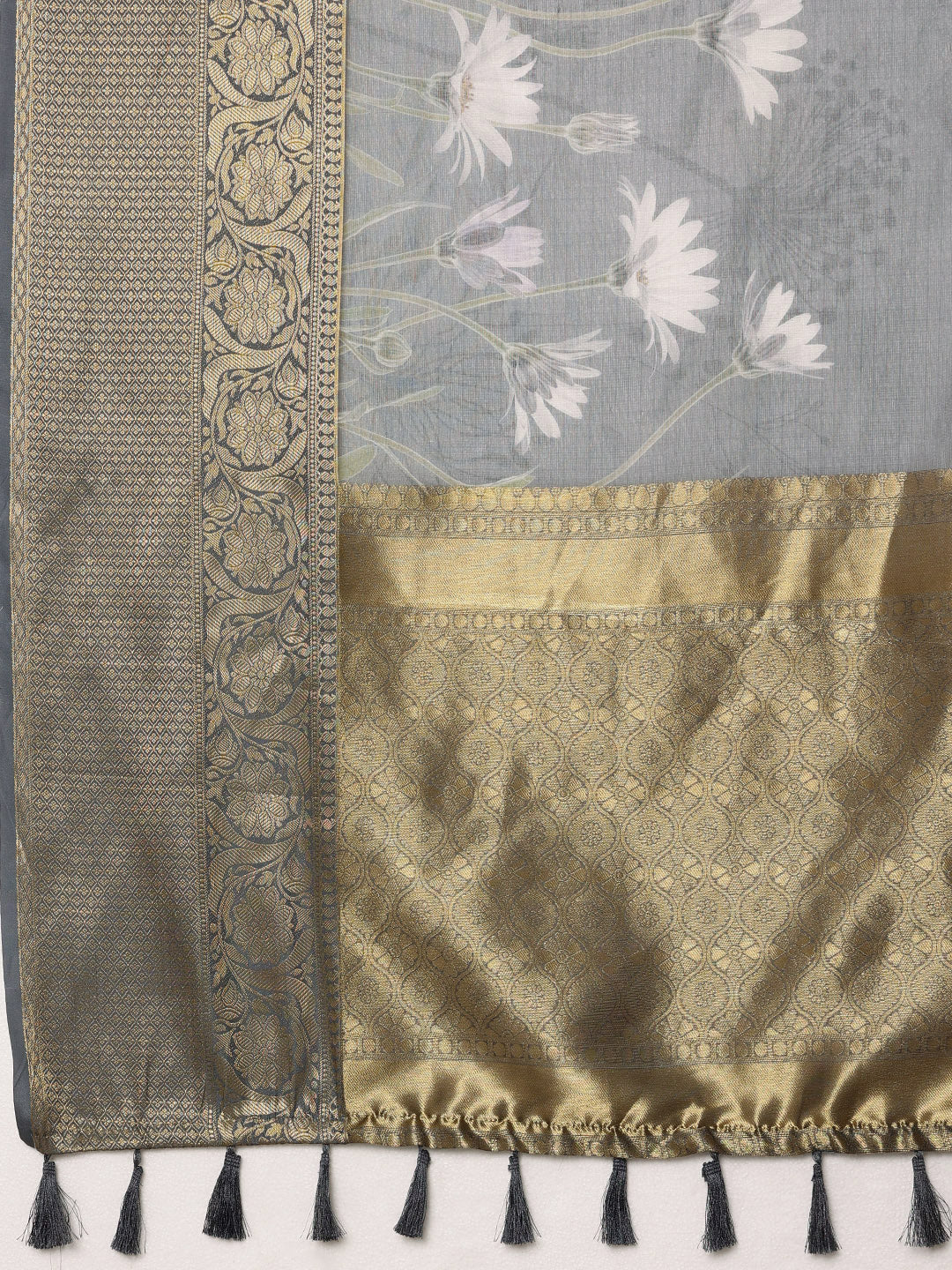 Muga Silk Floral Printed Zari Woven Saree
