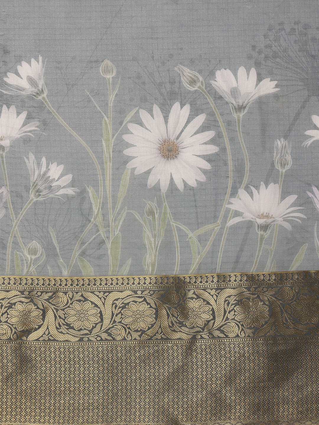 Muga Silk Floral Printed Zari Woven Saree