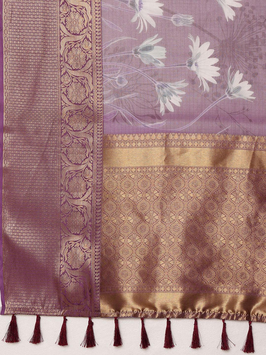 Muga Silk Floral Printed Zari Woven Saree