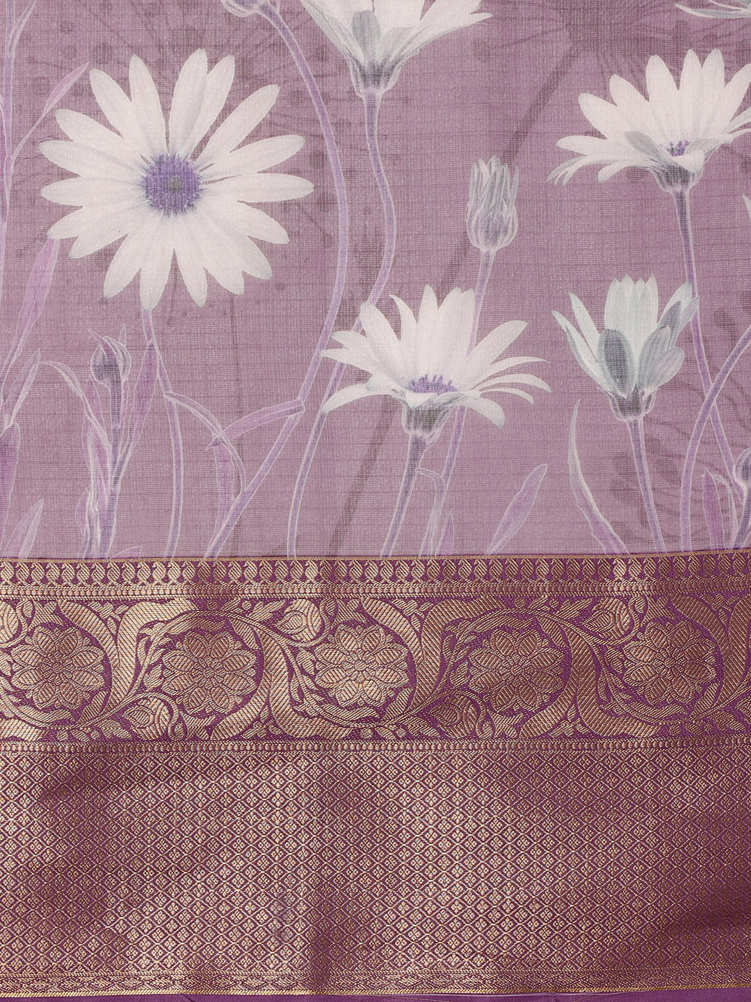 Muga Silk Floral Printed Zari Woven Saree