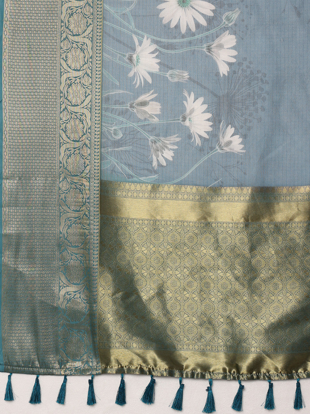 Muga Silk Floral Printed Zari Woven Saree