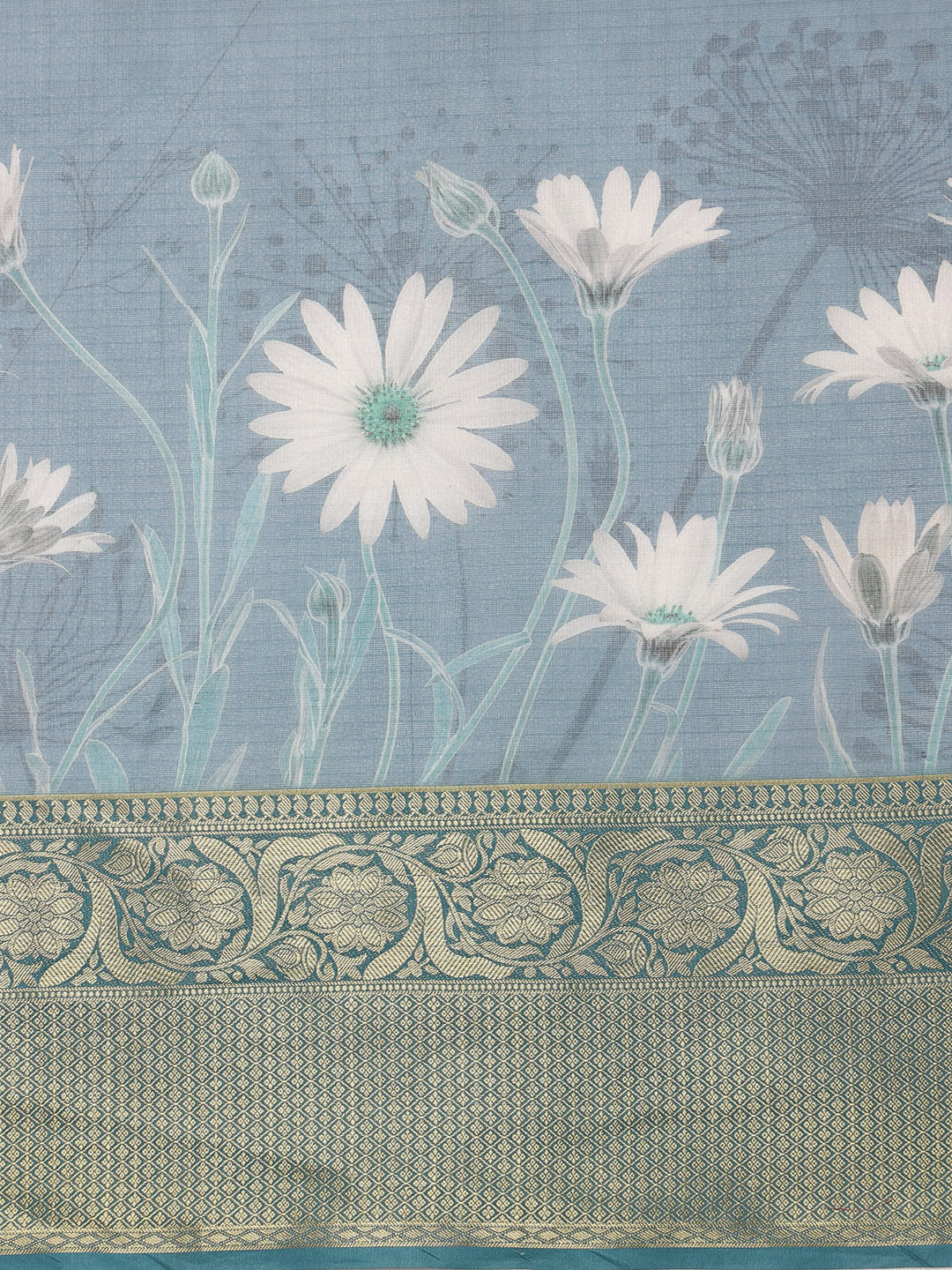 Muga Silk Floral Printed Zari Woven Saree