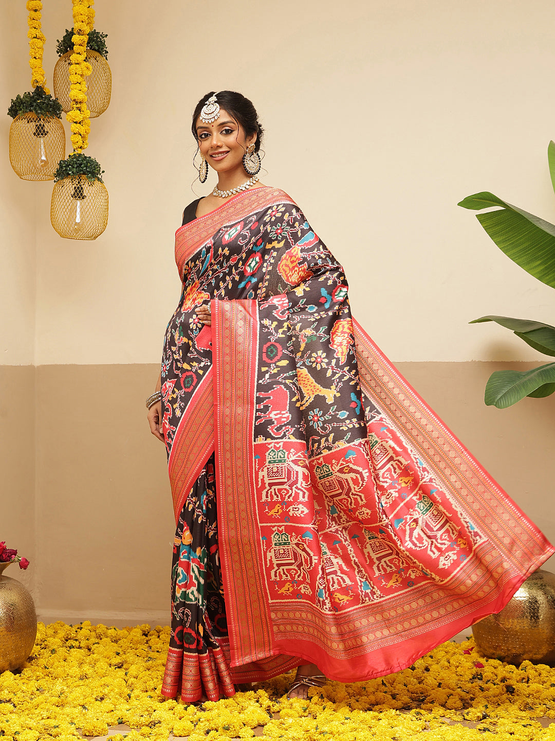 Women's Soft Tusser Silk Digital Printed Kalamkari Saree With Viscous Jacquard Border
