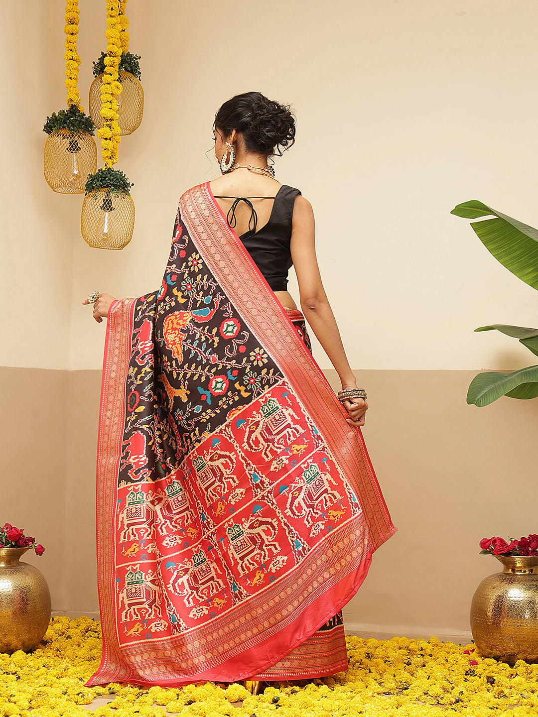 Women's Soft Tusser Silk Digital Printed Kalamkari Saree With Viscous Jacquard Border
