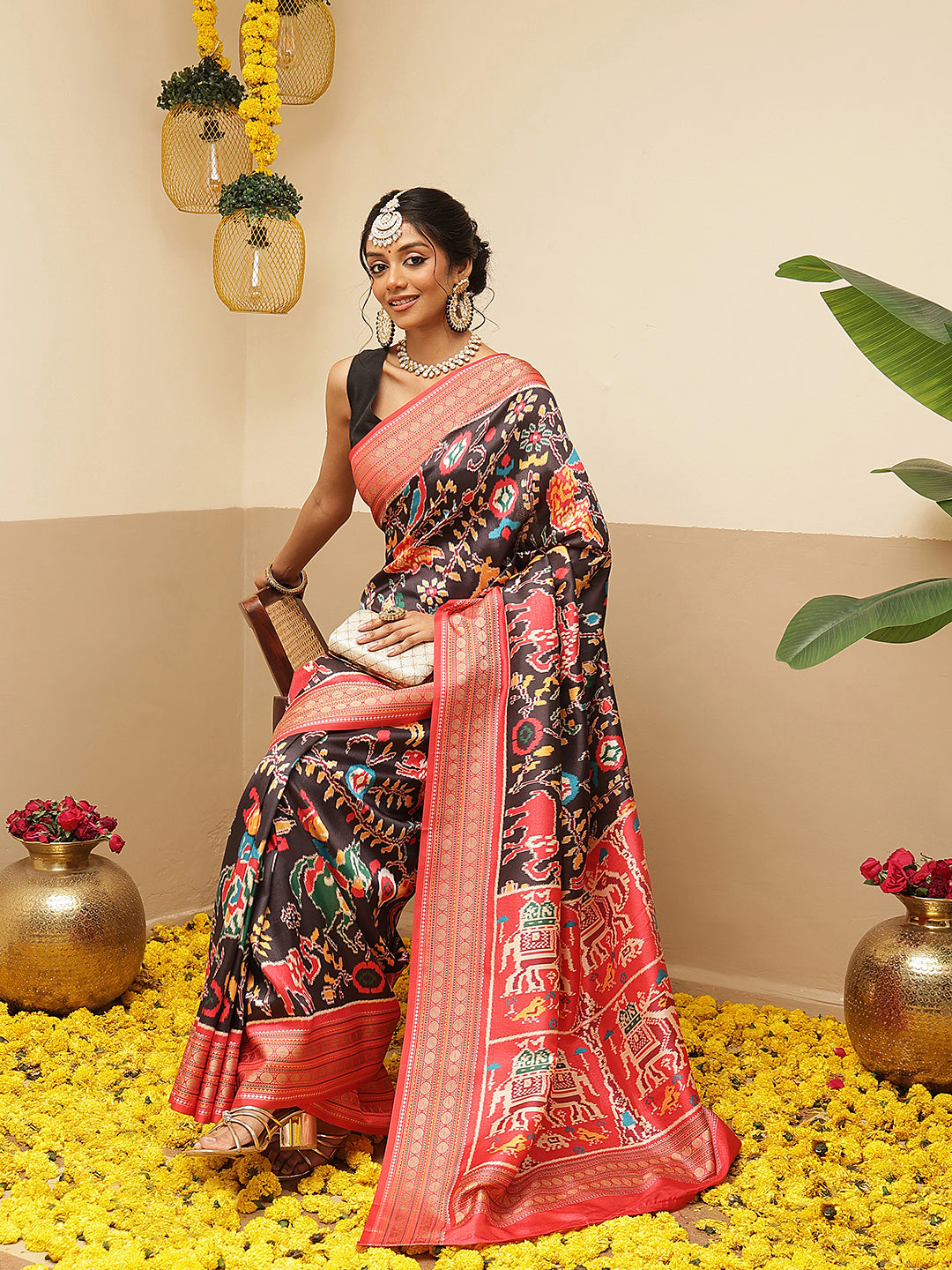 Women's Soft Tusser Silk Digital Printed Kalamkari Saree With Viscous Jacquard Border
