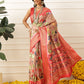 Women's Soft Tusser Silk Digital Printed Kalamkari Saree With Viscous Jacquard Border