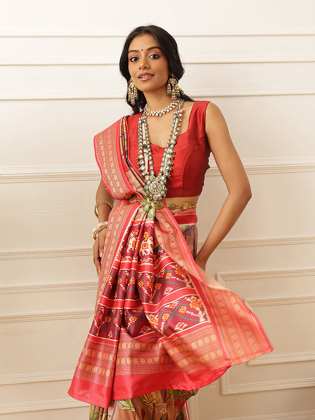 Women's Soft Tusser Silk Digital Printed Kalamkari Saree With Viscous Jacquard Border