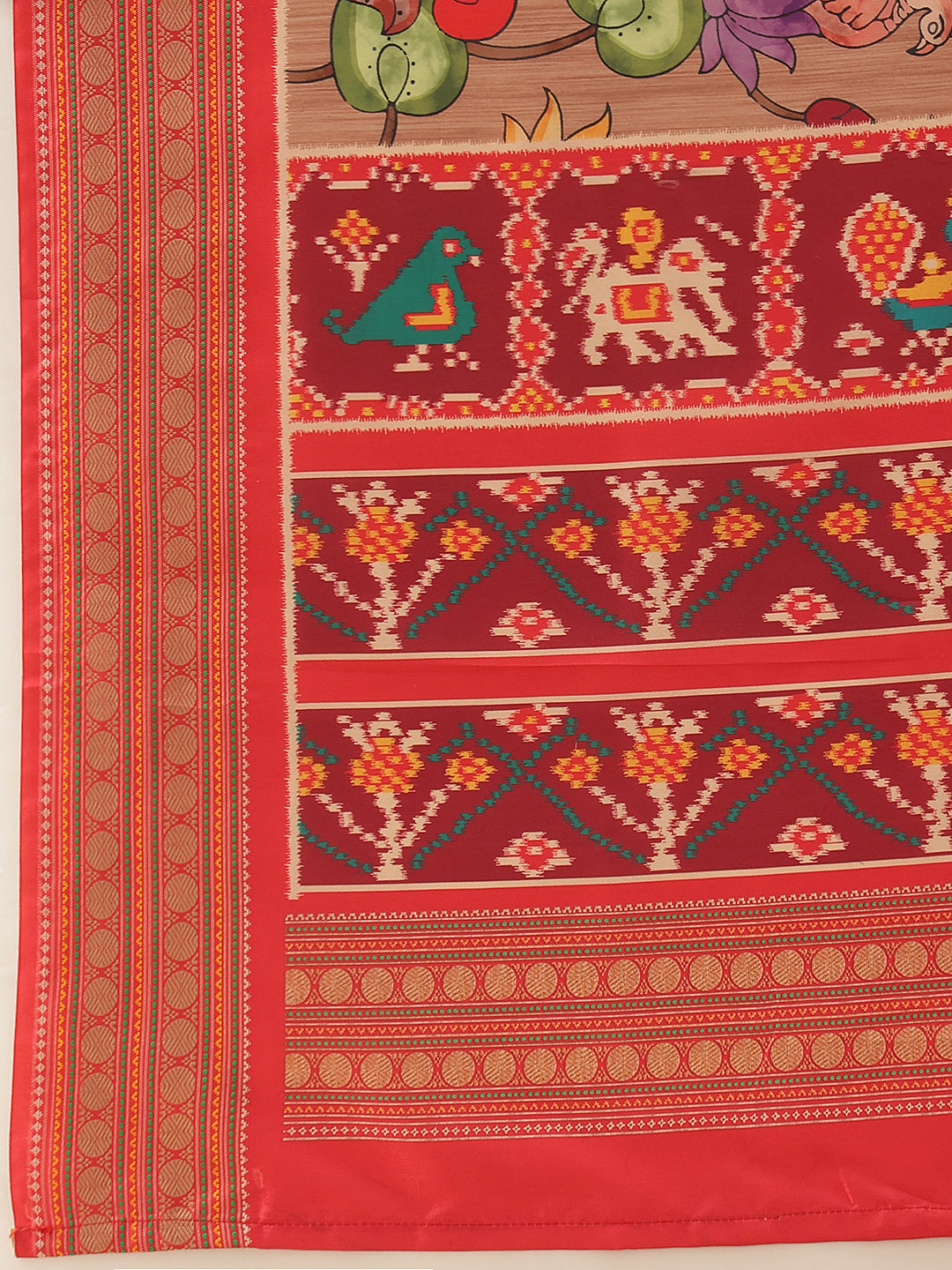 Women's Soft Tusser Silk Digital Printed Kalamkari Saree With Viscous Jacquard Border