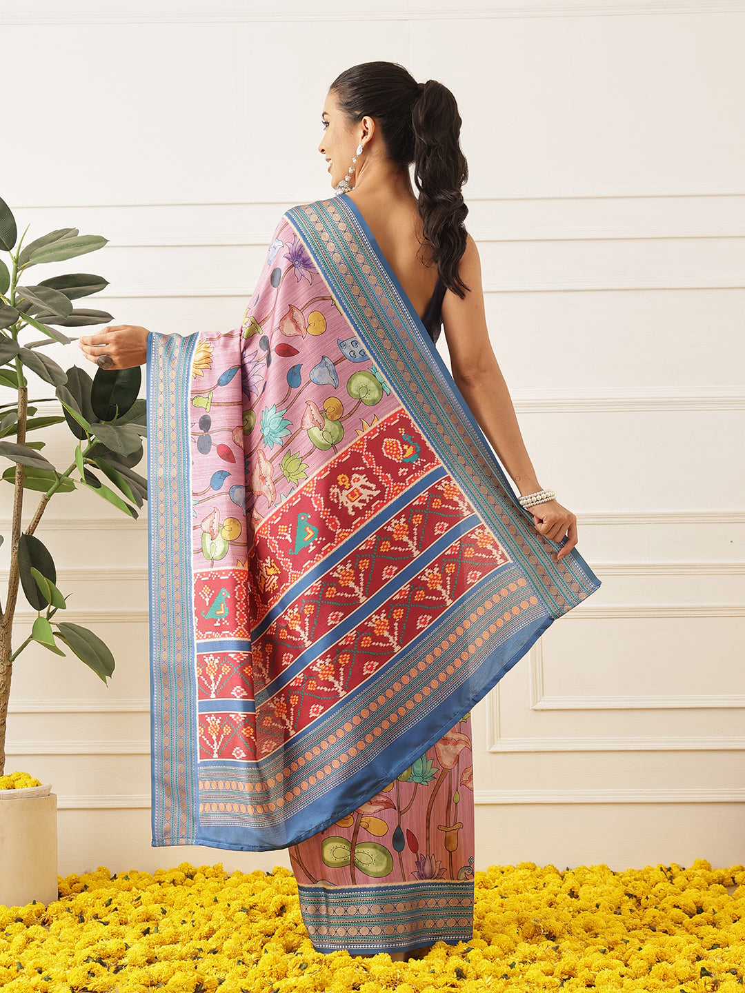 Women's Soft Tusser Silk Digital Printed Kalamkari Saree With Viscous Jacquard Border