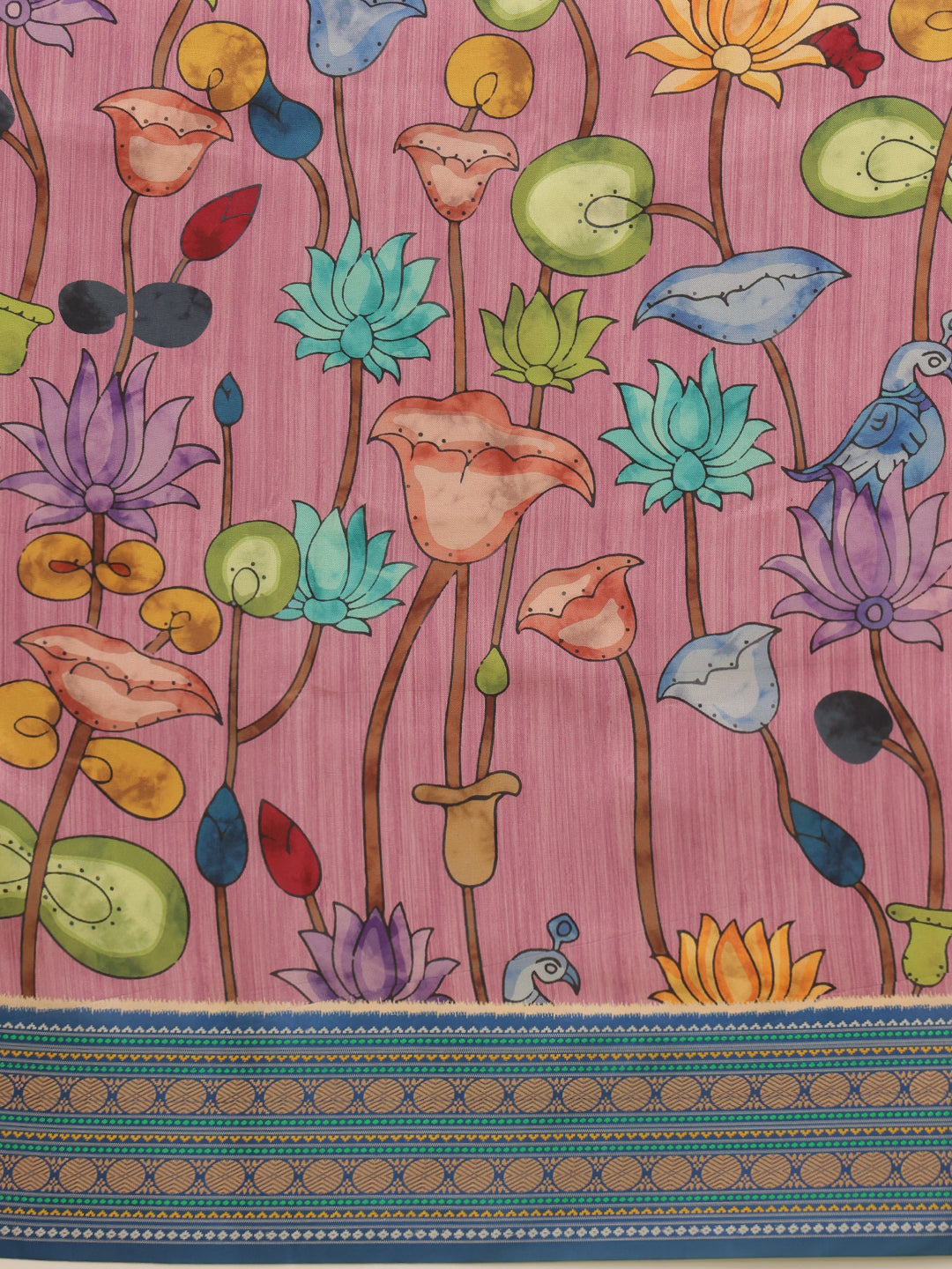 Women's Soft Tusser Silk Digital Printed Kalamkari Saree With Viscous Jacquard Border