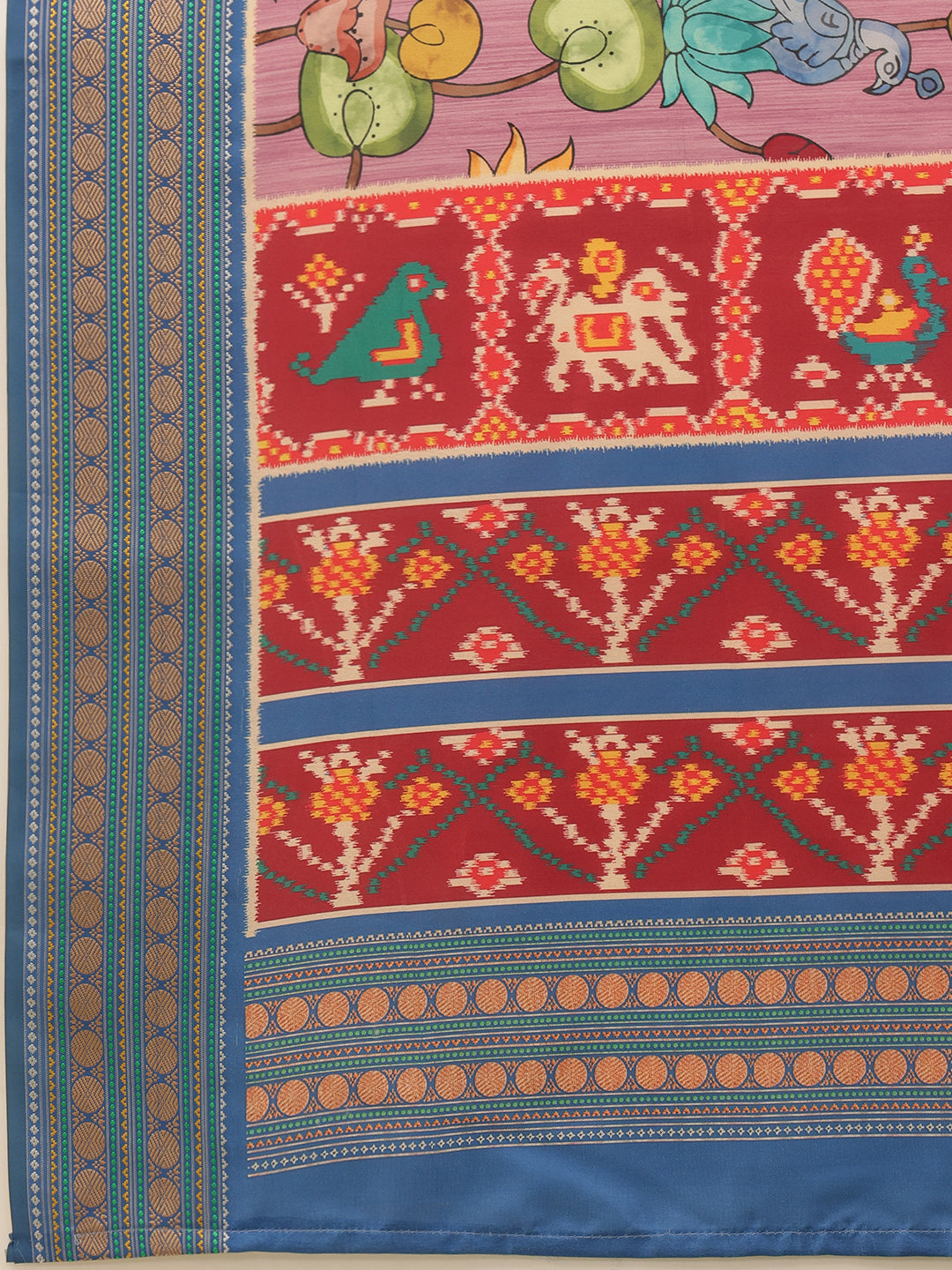 Women's Soft Tusser Silk Digital Printed Kalamkari Saree With Viscous Jacquard Border