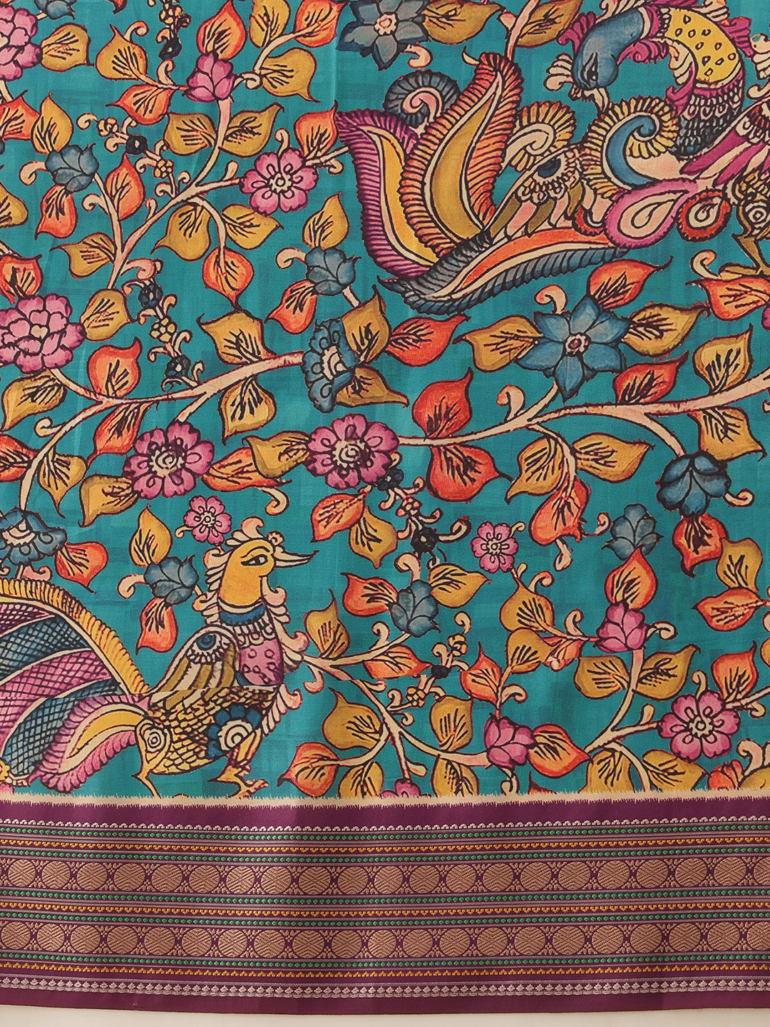Women's Soft Tusser Silk Digital Printed Kalamkari Saree With Viscous Jacquard Border