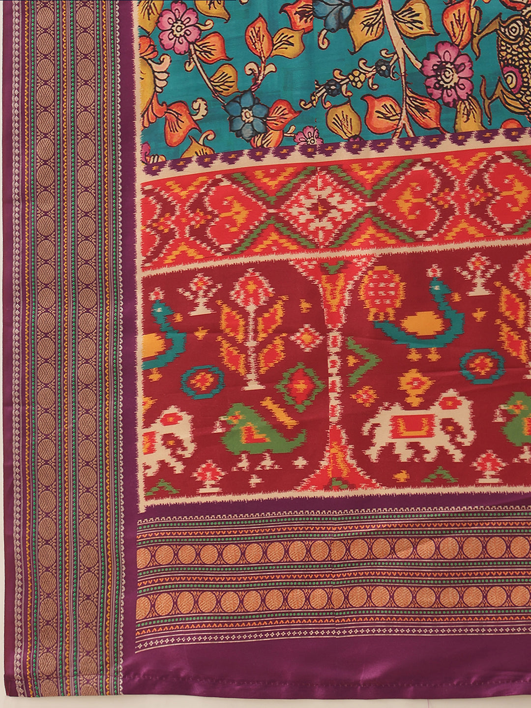 Women's Soft Tusser Silk Digital Printed Kalamkari Saree With Viscous Jacquard Border