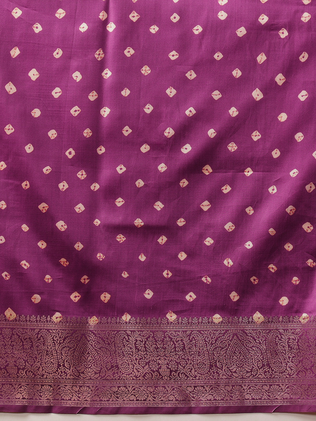 Soft Silk Bandhani Printed Saree With Zari Border & Tassels