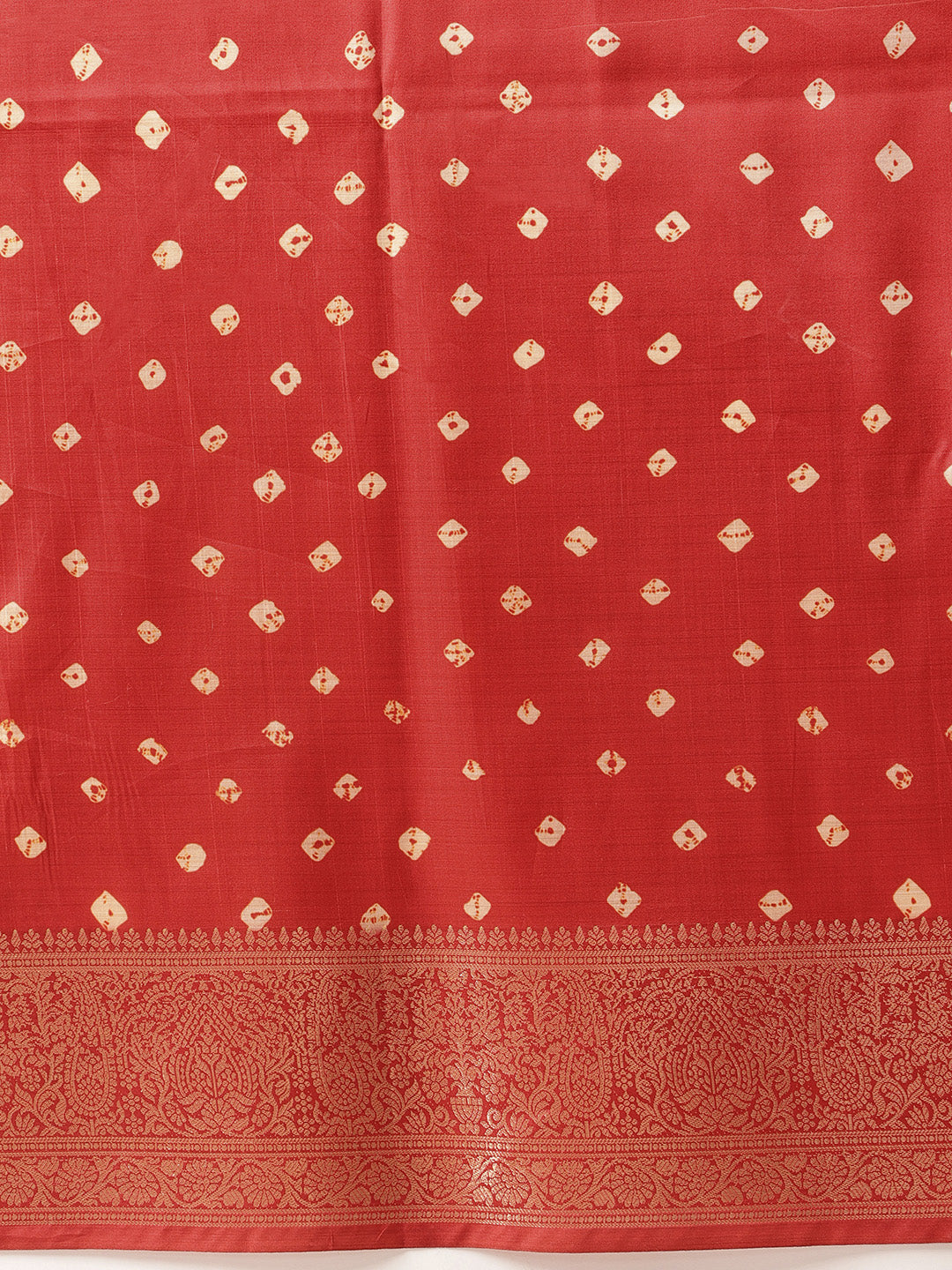 Soft Silk Bandhani Printed Saree With Zari Border & Tassels