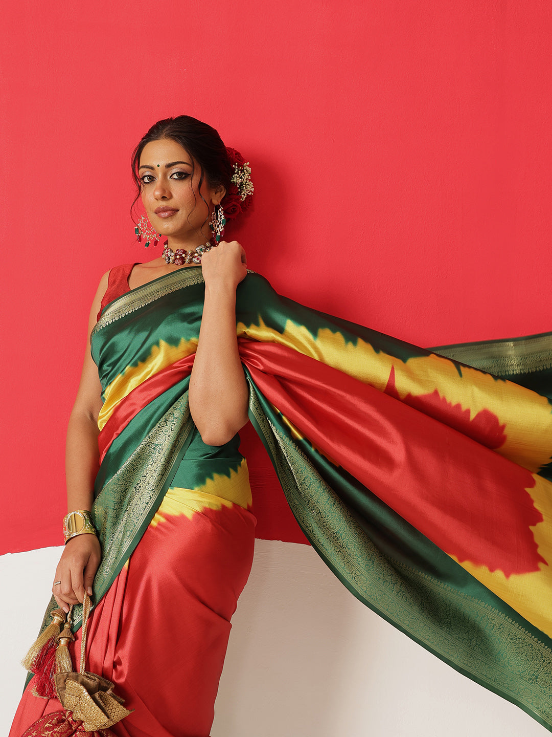 Digital Printed Soft Silk Saree With Zari Border & Tassels