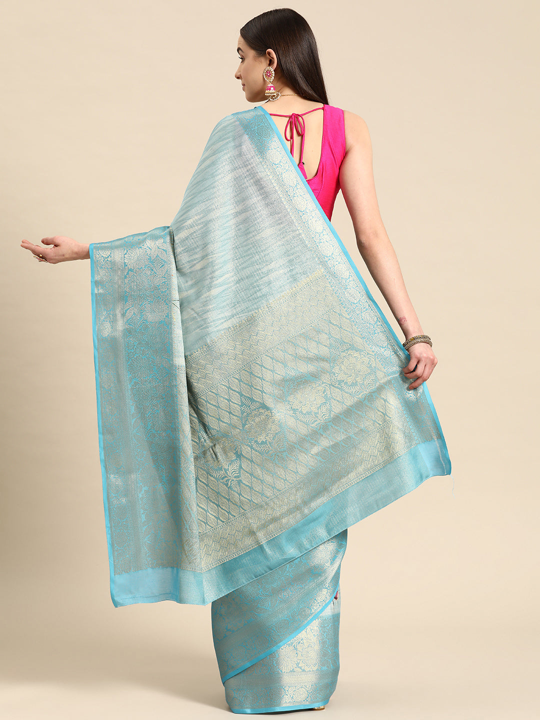 Tissue Silk Zari Woven Digital Printed Saree