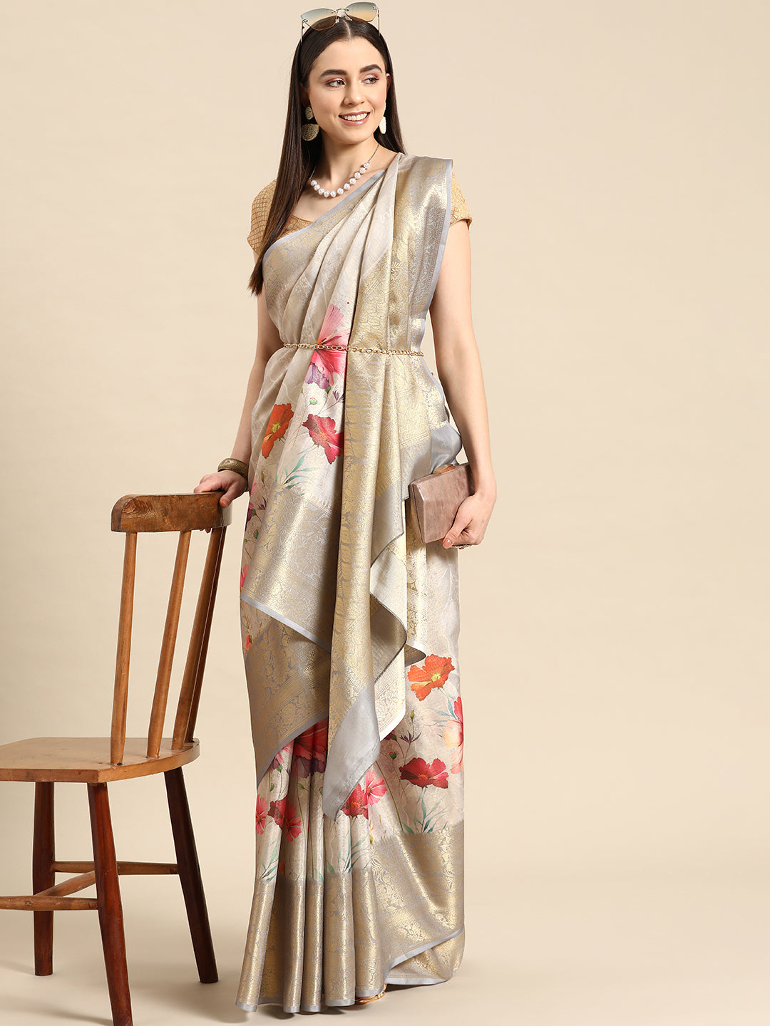 Tissue Silk Zari Woven Digital Printed Saree