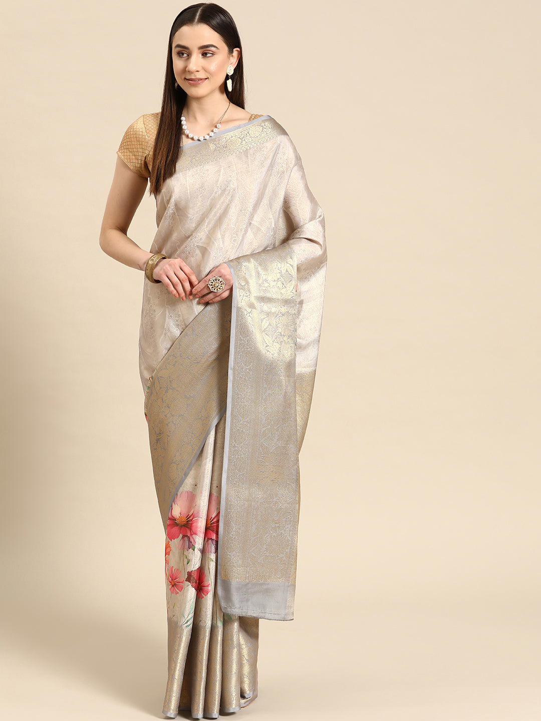 Tissue Silk Zari Woven Digital Printed Saree
