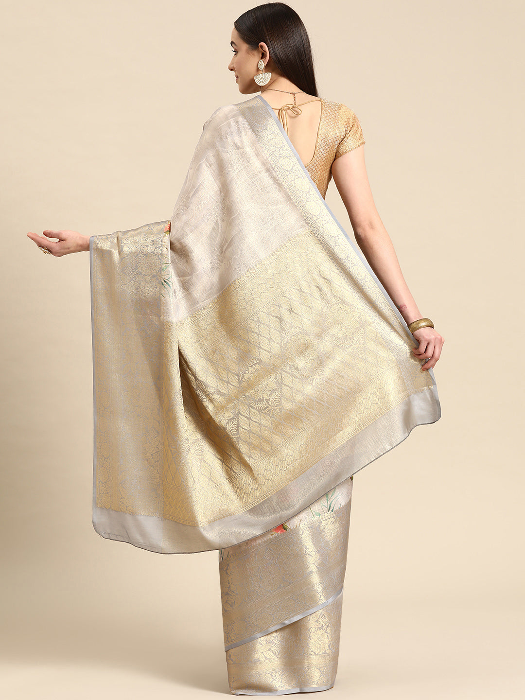Tissue Silk Zari Woven Digital Printed Saree