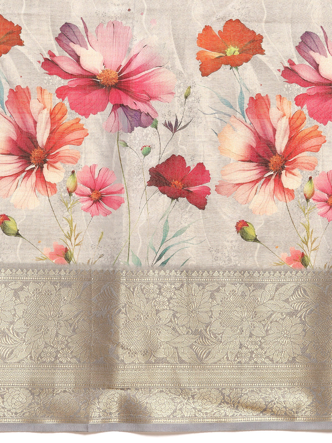 Tissue Silk Zari Woven Digital Printed Saree