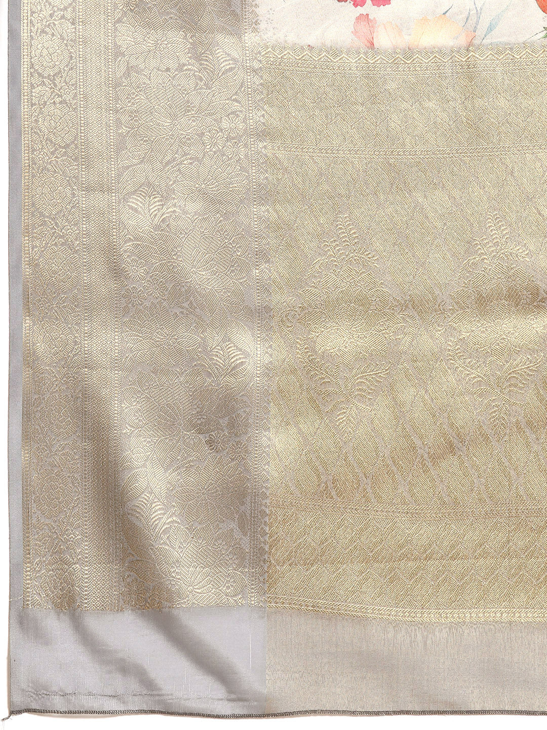 Tissue Silk Zari Woven Digital Printed Saree