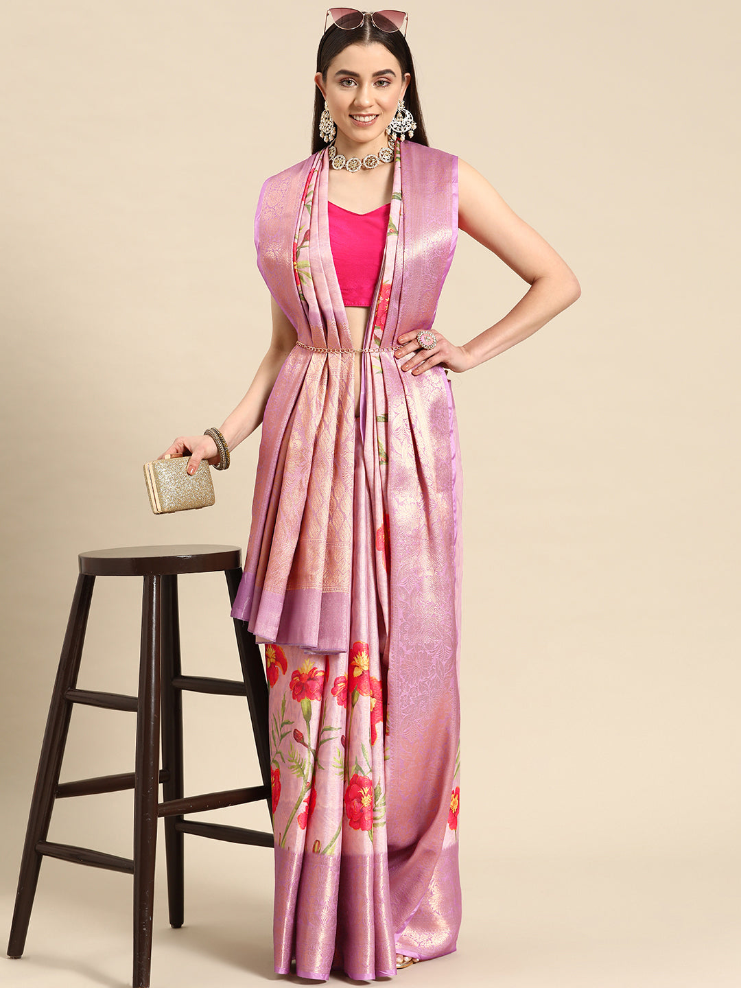 Tissue Silk Zari Woven Digital Printed Saree