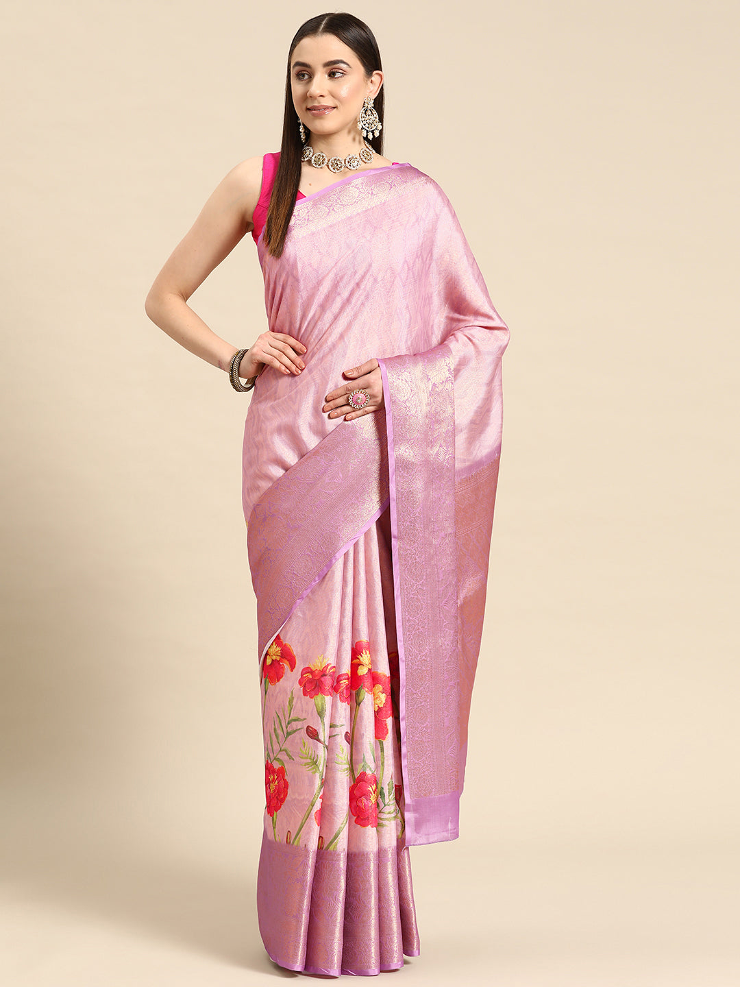 Tissue Silk Zari Woven Digital Printed Saree