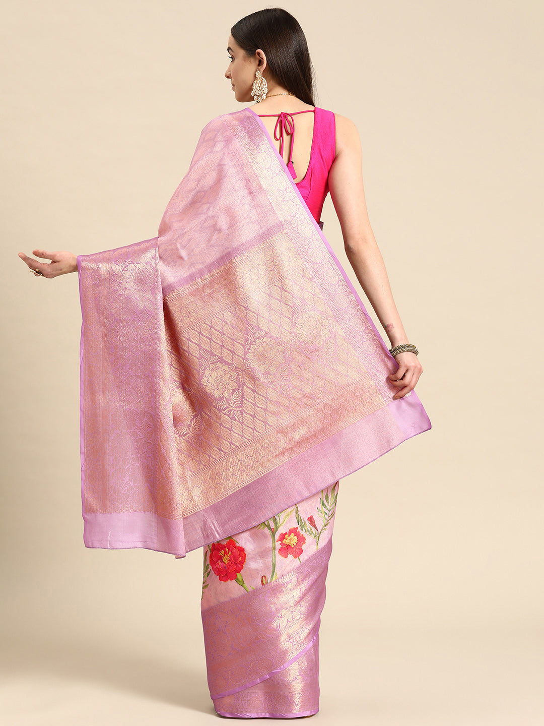 Tissue Silk Zari Woven Digital Printed Saree