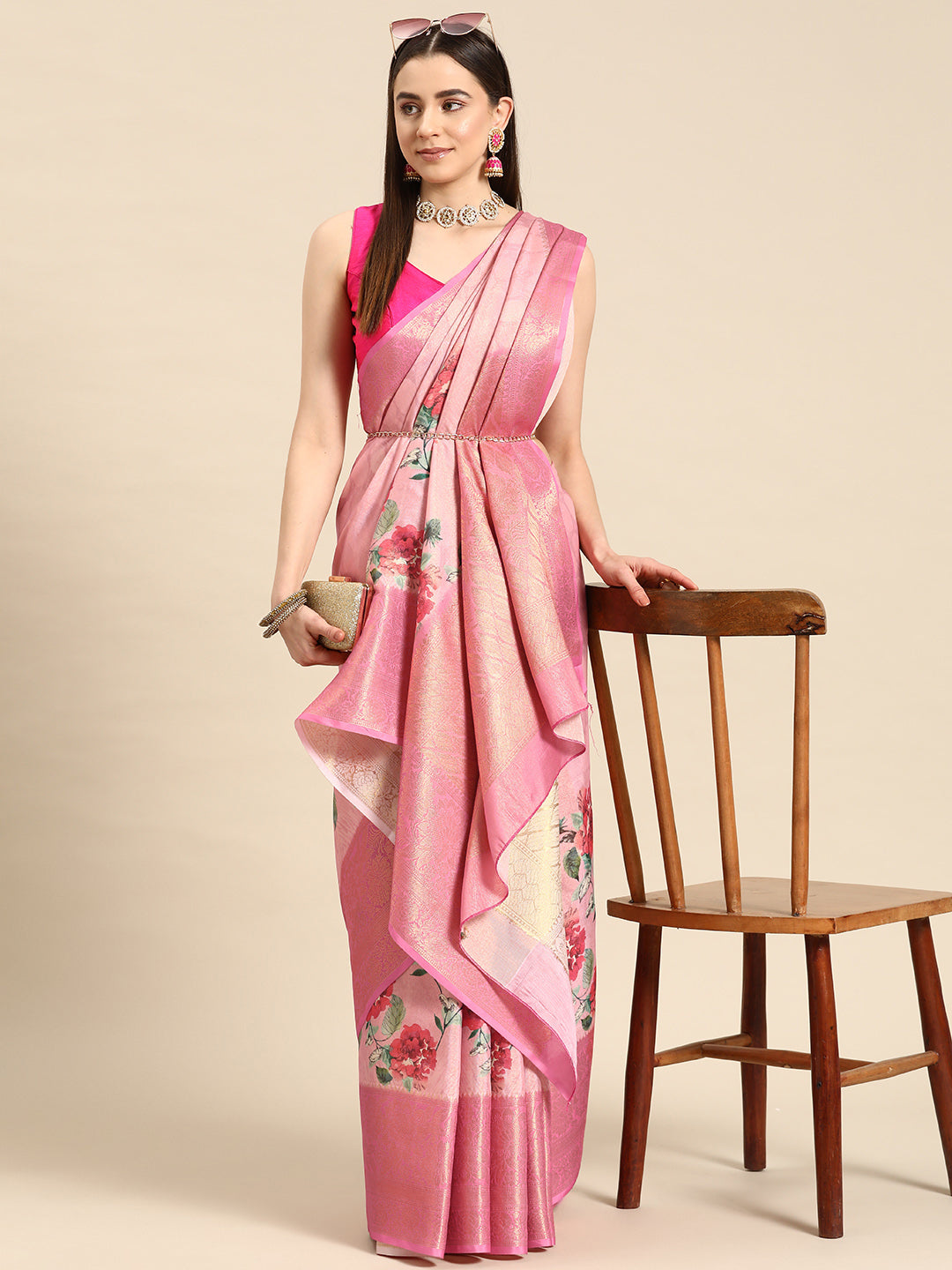 Tissue Silk Zari Woven Digital Printed Saree