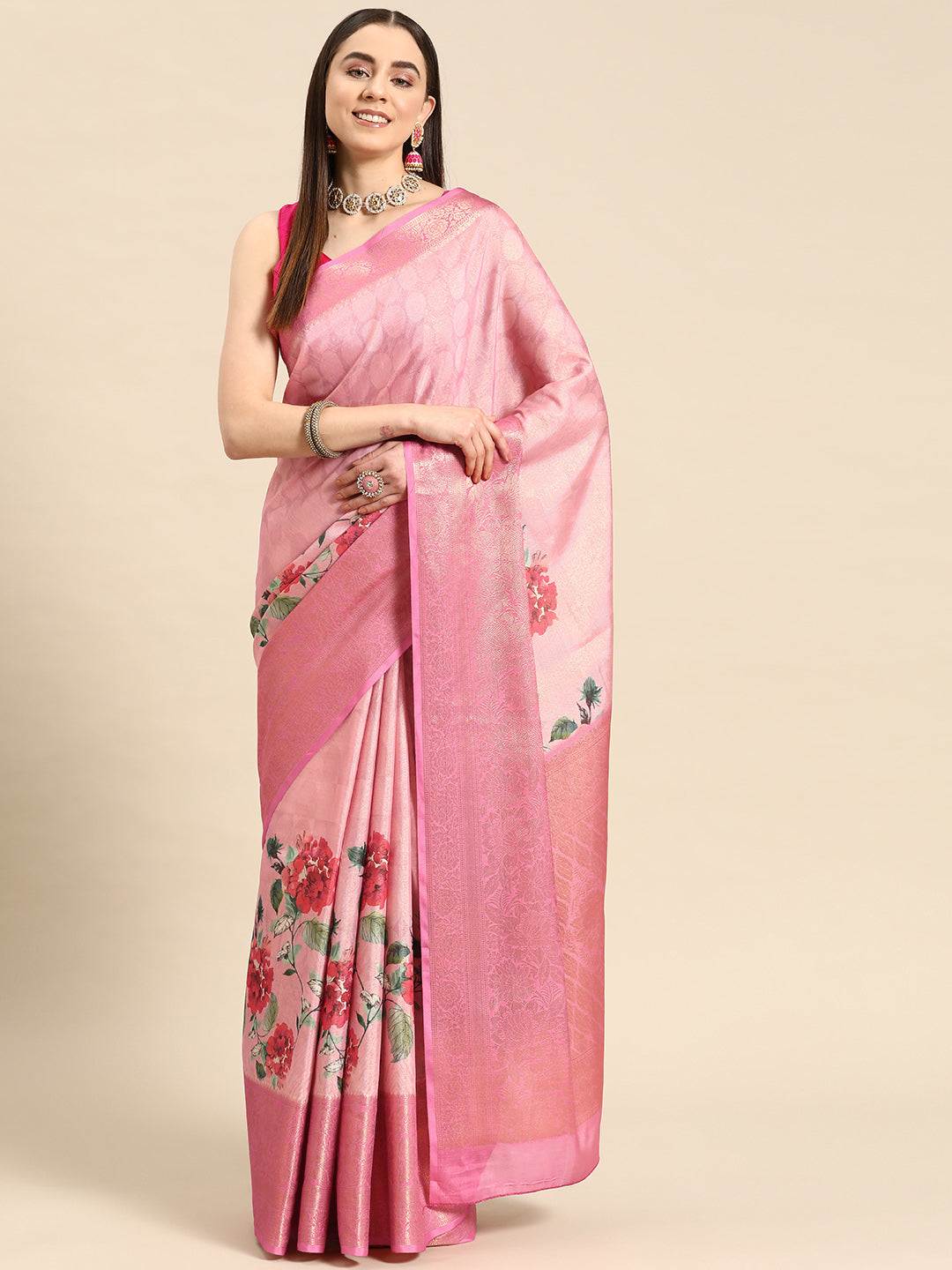 Tissue Silk Zari Woven Digital Printed Saree