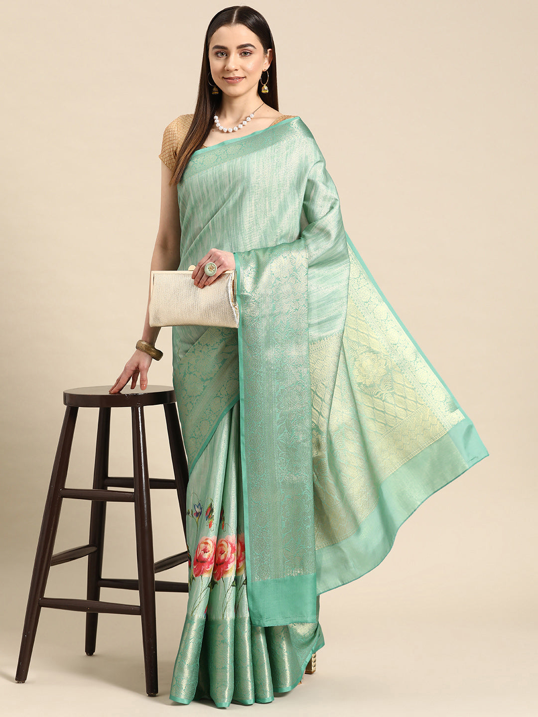 Tissue Silk Zari Woven Digital Printed Saree