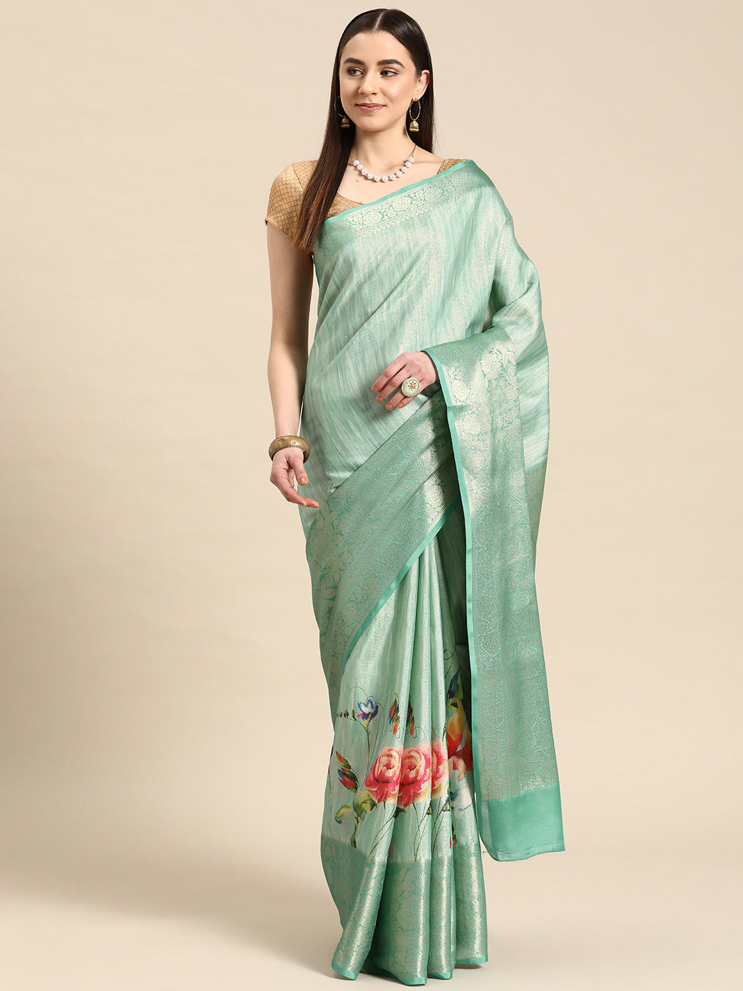 Tissue Silk Zari Woven Digital Printed Saree