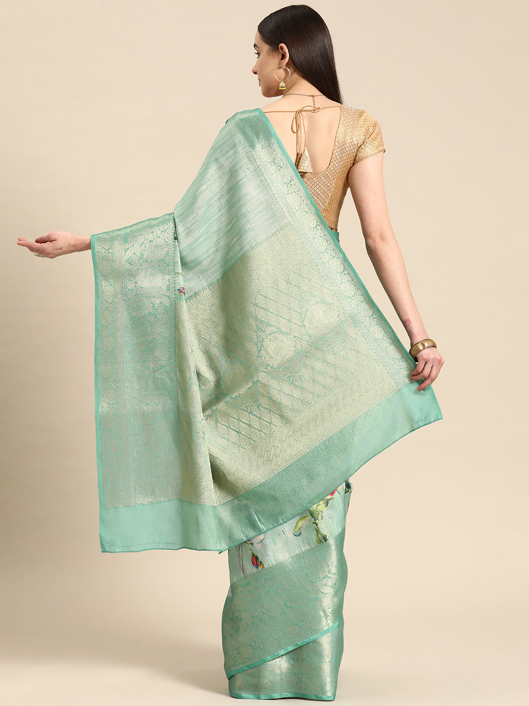 Tissue Silk Zari Woven Digital Printed Saree
