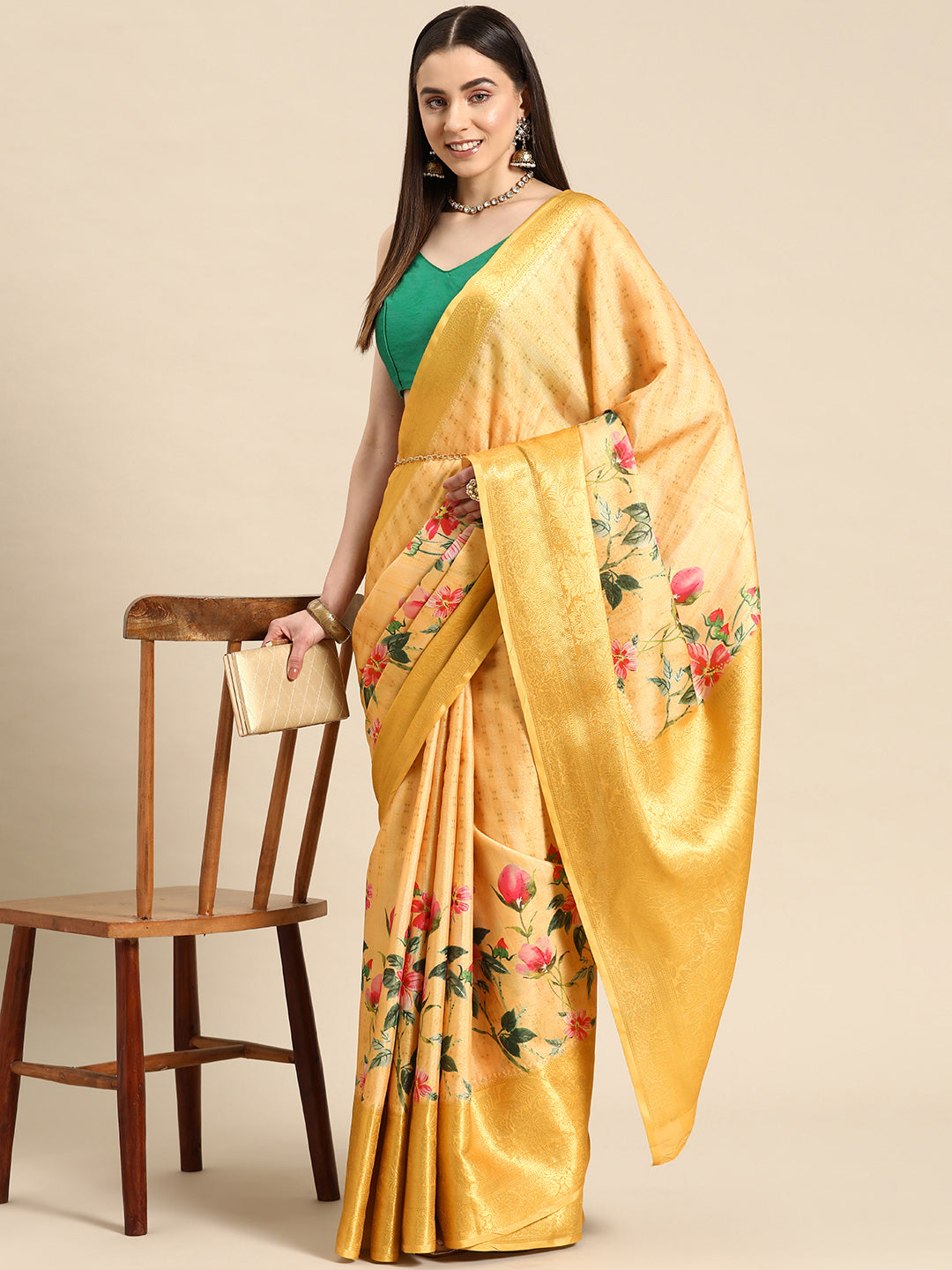 Tissue Silk Zari Woven Digital Printed Saree