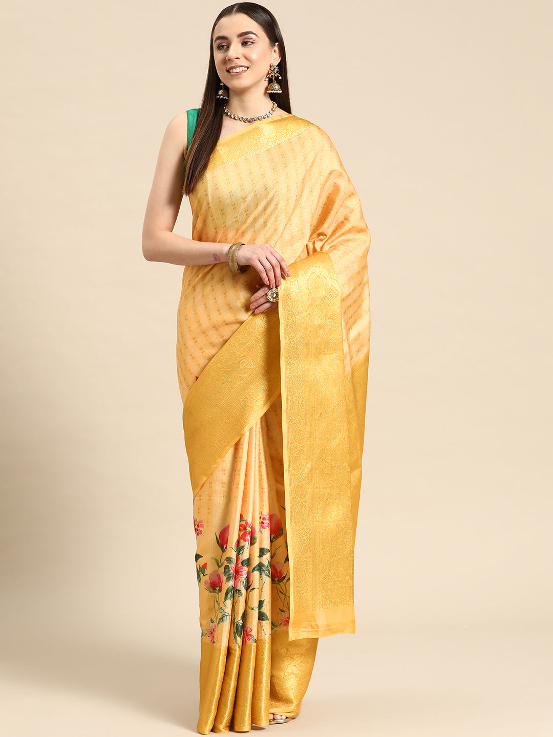 Tissue Silk Zari Woven Digital Printed Saree